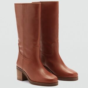 $219 New Mango MNG Cognac Leather Ankle Boots with Block Heel Euro 36 US 6